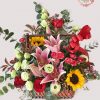 BK-002 Sunflowers / pink lilies and lisianthus