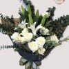 BQ-001 White lilies / 10 white roses / green mixed