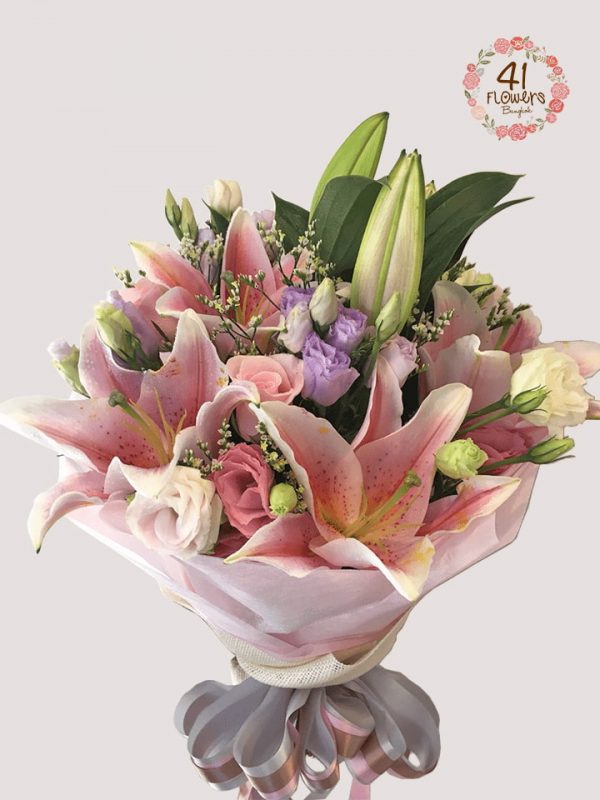 BQ-002 Pink lilies / colourful lisianthus / small flowers mixed