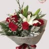 BQ-004 White lilies / 10 red roses / green mixed