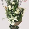 BQ-005 White lilies / 7 white roses / green mixed
