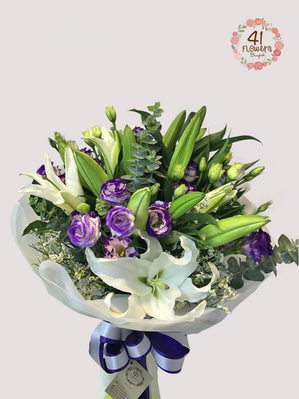 BQ-007 White lilies / purple lisianthus / small flower and green mixed
