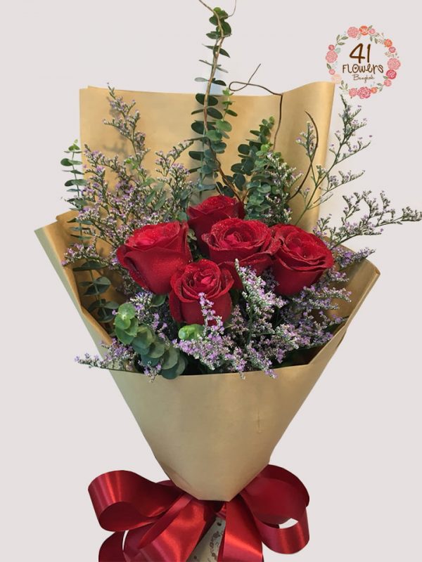 BQ-008 7 red roses / small flower and green mixed