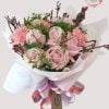 BQ-013 7 pink roses / pink carnation / small flower and green mixed