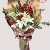 BQ-014 White lilies / 7 red roses / green mixed