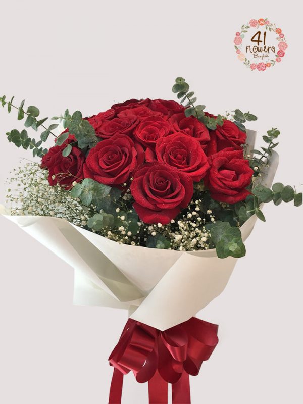 BQ-020 30 red roses, gypsophila, green mixed